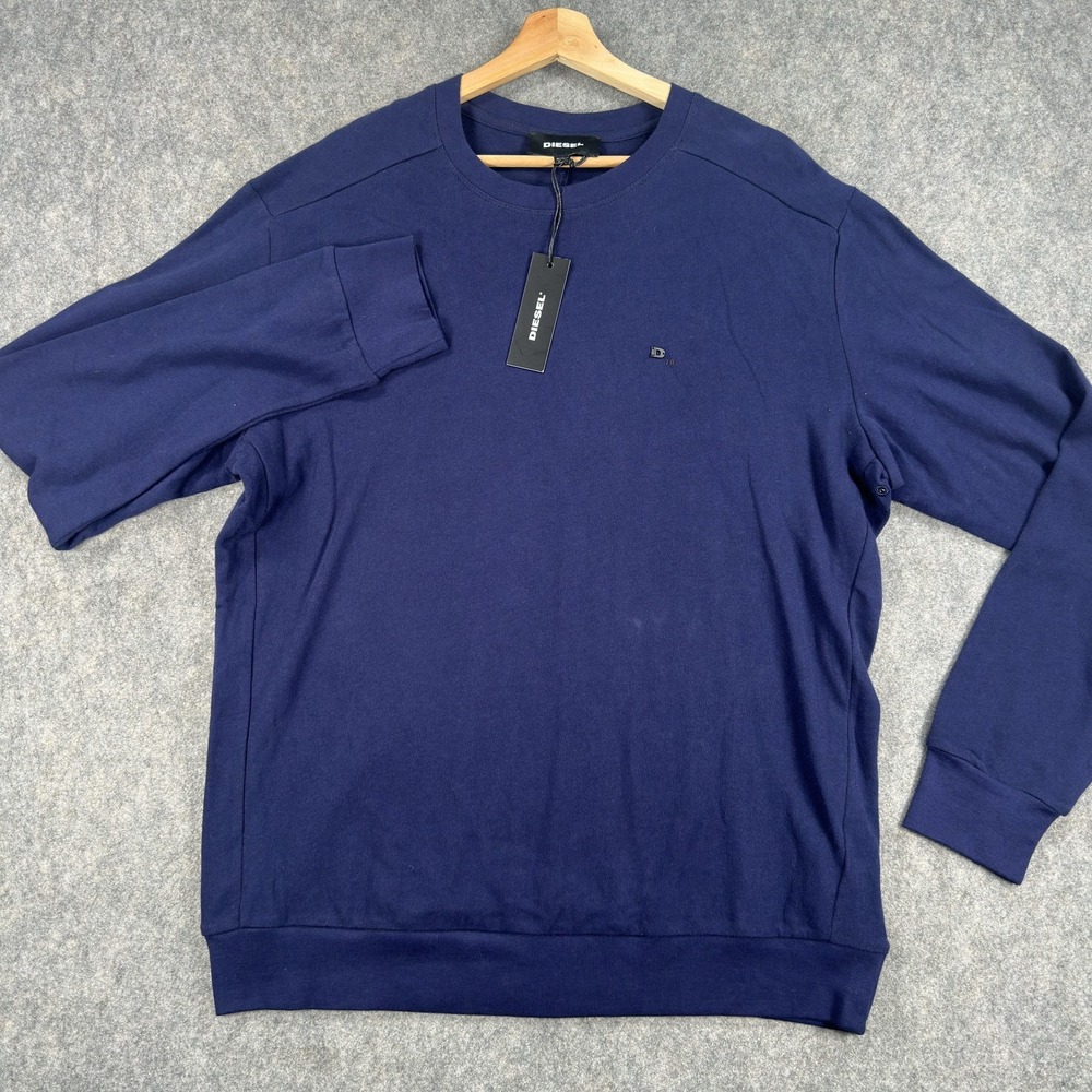 Diesel Sweater Mens XL Blue S-Dant-Klark Cotton Crewneck Logo NWT - Picture 2 of 16